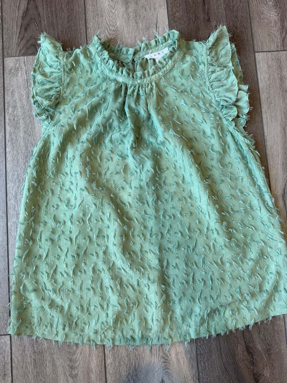 Thml Mint Green Textured Ruffle Flutter Sleeve Top M